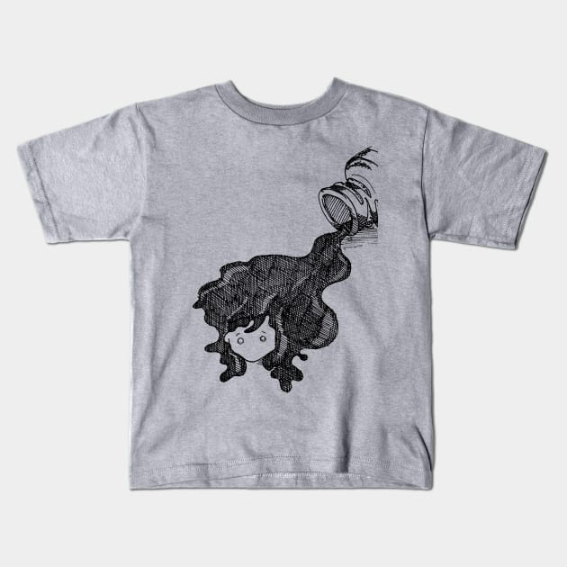 Ink Drawing of a Girl and Her Ink Spill Kids T-Shirt by Fun4theBrain